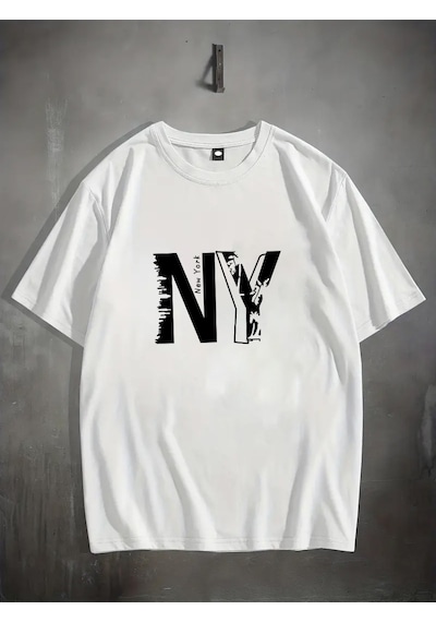 Unisex Newyork Baskılı Oversize Tshirt Beyaz