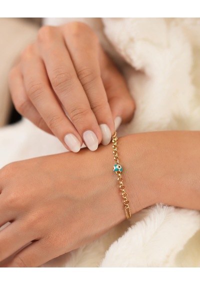 Debora Jewelry 14 Ayar Altın Nazar Boncuklu Zincir Bileklik