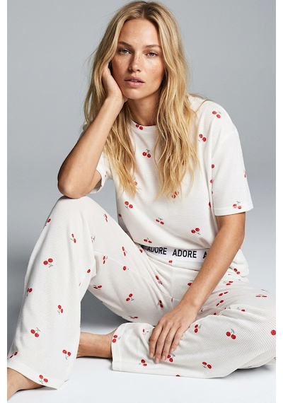 Siyah İnci İnce Soft Dokulu Örme Mevsimlik Pijama Takımı 8046 Kiraz