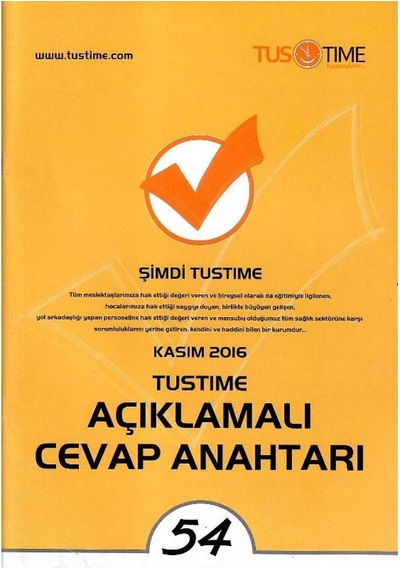 Tus Time 2016 Deneme Sınavı Temel Bilimler Ve Klinik Bilimler Testi Soru Ve Açıklamaları Cevap Anahtarlı 54