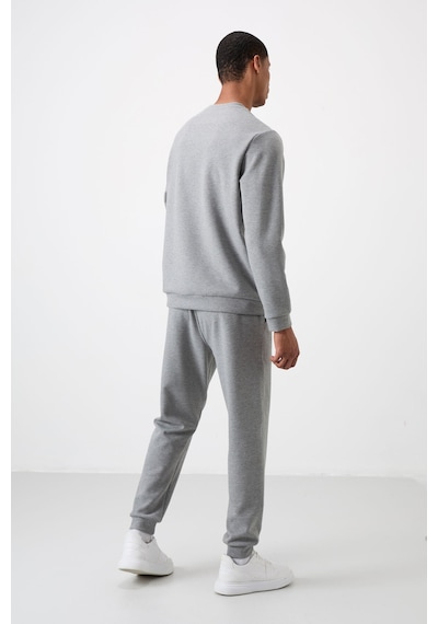 Tommy Life Gri Melanj Pamuklu Kalın Yumuşak Dokulu Comfort Fit Nakışlı Erkek Eşofman Takım - 85254 GRİ MELANJ