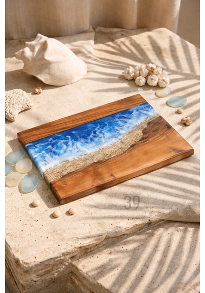 Dark Ocean Ceviz & Epoksi Sunum Tahtası 24x32 Cm Ceviz