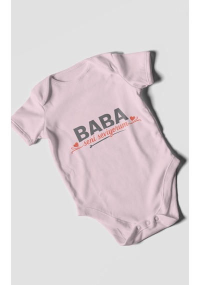 Morivokids Baba, Seni Seviyorum Kısa Kollu Bebek Body %100 Pamuk Bebe Pembe