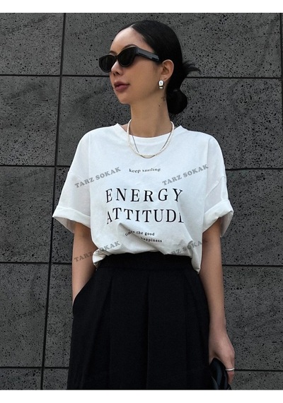 Startmore Energy Baskılı Oversize Kalıp Unisex T-shirt Beyaz