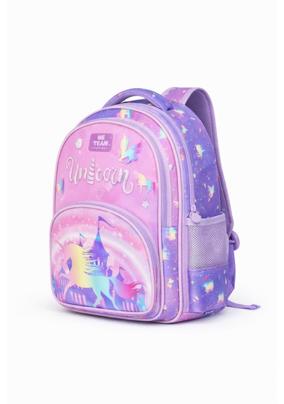 Me Team Unicorn Kız Çocuk Sırt Çantası - Çok Bölmeli Su İtici Özellikli Ergonomik Okul Çantası Lila