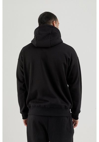 Airlife Bolder Fz.7 Tam Boy Fermuarlı Kanguru Cepli Erkek Kapüşonlu Sweatshirt Siyah