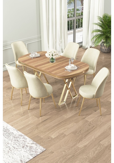Canisa Lai Serisi 90x168 Lak Panel Hazar Gold Ayak Masa Takımı 6 Krem Sandalye Hazar Masa Krem Sandalye Ayaklar Gold Canisa Lai Serisi 90x168 Lak Panel Hazar Gold Ayak Masa Takımı 6 Krem Sandalye Hazar Masa Krem Sandalye Ayaklar Gold