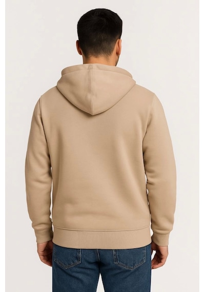 Butik İstanbul Erkek Üç İplik Kapüşonlu Tam Fermuarlı Kanguru Çepli Sweatshirt Hoodie - Bej