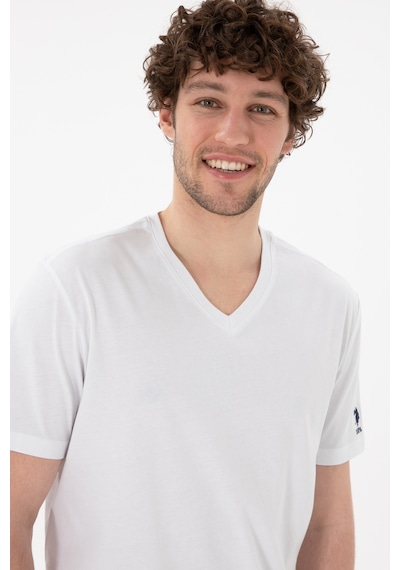 U.S. Polo Assn. Erkek Regular Fit  V Yaka Beyaz Basic Tişört 50305858-VR013