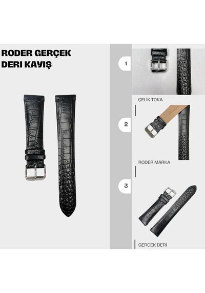 R4174 Roder Deri Kayış - Siyah - 22x18mm Şeffaf