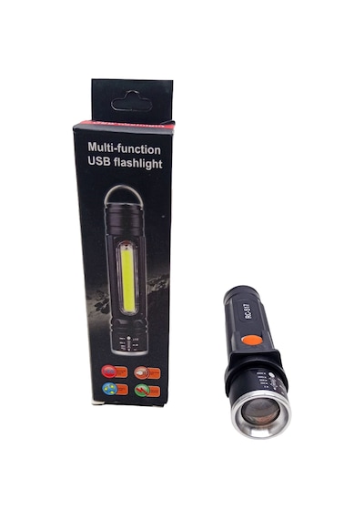 Zomlu Usb Şarjlı El Feneri Metal Kasa Gümüş - Siyah