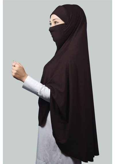 Altobeh Hazır Türban Peçeli Pratik Eşarp Tesettür Nikaplı Hijab - Namaz Örtüsü Sufle (5XL) - Koyu Kahverengi