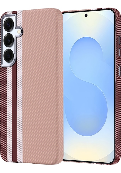 Mobilteam Galaxy Uyumlu S24 Plus Kılıf Magsafe Şarj Özellikli Karbon Fiber Görünümlü Nekst Ka Altın
