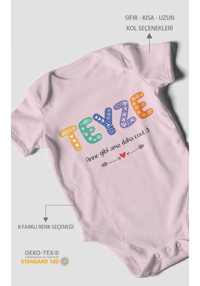 Morivokids Teyze Anne Gibi Ama Daha Cool Kısa Kollu Bebek Body %100 Pamuk Bebe Pembe