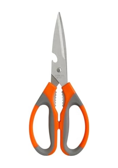 Mutfak Makası Paslanmaz Çelik Çok Amaçlı, Ergonomik Saplı, 23 Cm Dayanıklı Kesme Makası Turuncu-gri