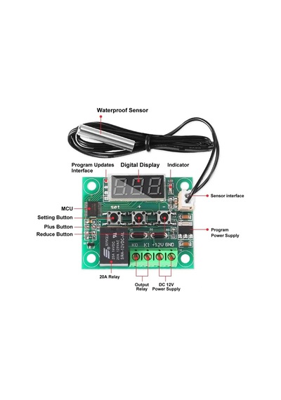 W1209 Röle Çıkışlı Dijital Termostat Kuluçka Akvaryum Sıcaklık Kontrol Kartı