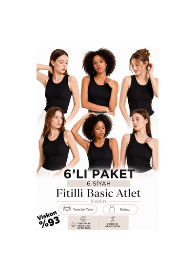 Loule Kadın 6'lı Kalın Askılı Atlet Siyah