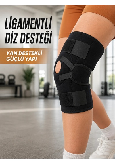 Ligamentli Sporcu Dizliği Patella Destekli Ayarlanabilir Bantlı Diz Koruyucu Siyah