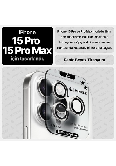 İphone 15 Pro / 15 Pro Max İle Uyumlu Orijinal Safir Cam %99.9 Saflıkta Gerçek Safir Cihazın Kendi Lensleri İle Aynı Materyal Lens Koruyucu Kamera Camı Gümüş