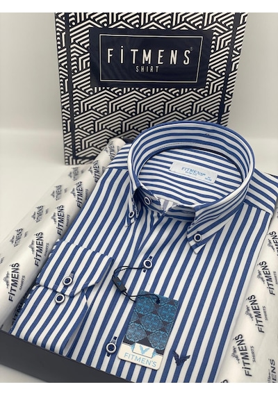 Slim Fit Uzun Kol Likralı Çizgili Yaka Düğmeli Hediye Kutulu Erkek Gömlek Fs-003669 - İndigo-2432 Indigo Slim Fit Uzun Kol Likralı Çizgili Yaka Düğmeli Hediye Kutulu Erkek Gömlek Fs-003669 - İndigo-2432 Indigo