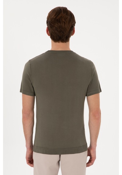 U.S. Polo Assn. Erkek Slim Fit Bisiklet Yaka Koyu Haki Tişört 50306456-VR111