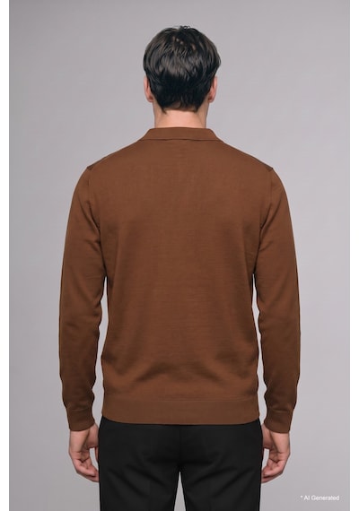 Defacto Standart Fit Düğmeli Polo Yaka Triko Basic Kazak H8972ax26aubn324 Kahve-bn324