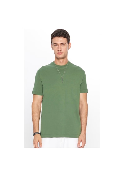 Tudors Unisex Relax Fit Rahat Kesim %100 Pamuk Yumuşak Dokulu Hafif Kalın Yeşil Bisiklet Yaka Tişört-34939 Yeşil