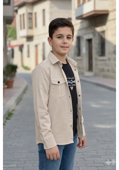 Pina Kids Erkek Çocuk Çıtçıtlı Gömlek Tişört Üst Takım Bej