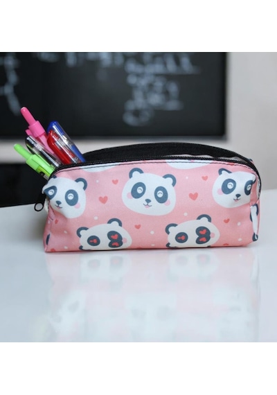 Pembe Panda Desenli Tatlı Kalemlik - Okul Kalemliği-makyaj Çantası