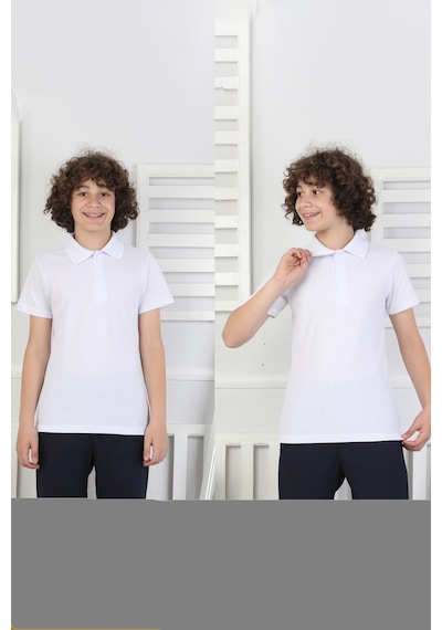 Modanino 2'li T-shirt Erkek Çocuk Pamuk Okul Tarz 5-13 Yaş 12277 Beyaz