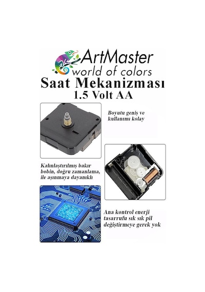 Duvar Saat Mekanizması 3 Adet 10 Mm Şaft Sessiz Saat Motoru Akrep Yelkovan Okul Deney Saat Yapım Seti Siyah