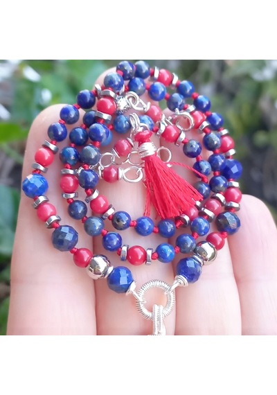 2072 Lapis Lazuli Mercan El Yapımı Kolye Lacivert