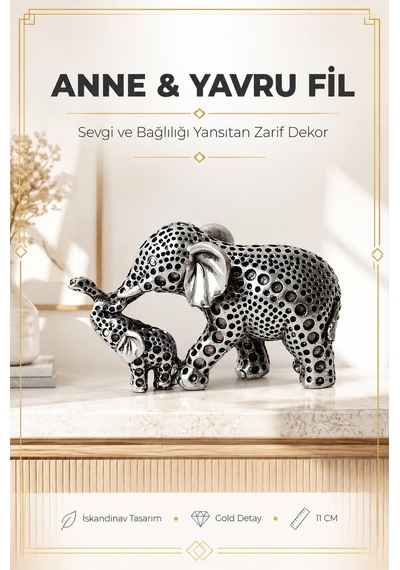 Anne Yavru Fil Biblo 11 Cm İskandinav Dekoratif Obje Ev Ofisi Masa Konsol Hediyesi Renkli Tasarım