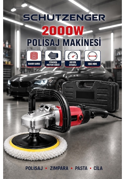 R-2000w Elektirikli Polisaj Makinesi Devir Ayarlı 6 Kademeli 180mm Pasta Cila Makinesi Pro Kırmızı Alman