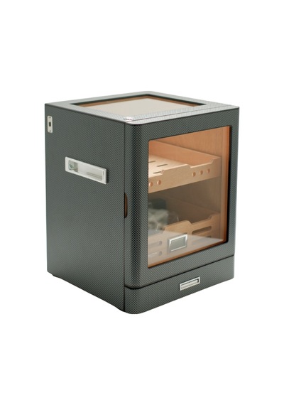 Premiumquality Sucre Aksesuar Çekmeceli İçi Ledli Karbon Desenli Sedir Humidor Puro Kutusu - Tr9647
