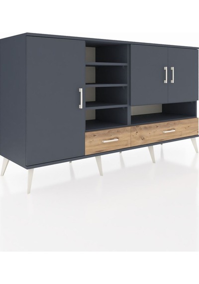 Kronos Konsol 8 Raflı 2 Çekmeceli 3 Kapaklı 176x59x99 Antrasit-an Antrasit-antrasit/çam