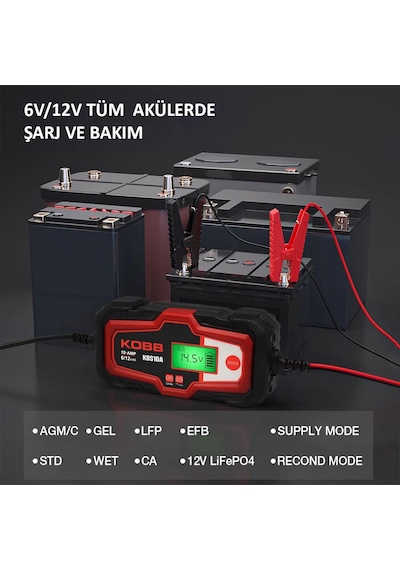 Kobb Kbs10a 6/12v 200a Dijital Akü Şarj / Akü Bakım / Desülfatör Ve Power Supply