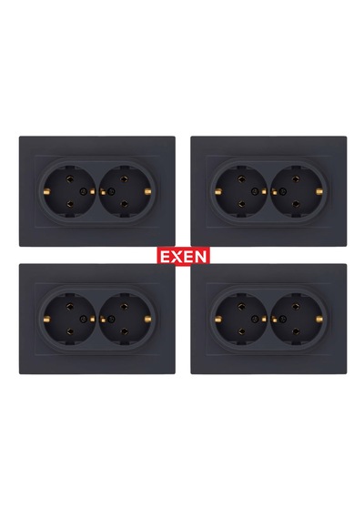 Exen Karell Füme İkili Topraklı Priz Çerçeveli 4adet Prizler