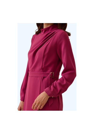 Seçil Beli Ayarlanabilir Dik Yaka Elbise Pembe - 751297413 Pembe