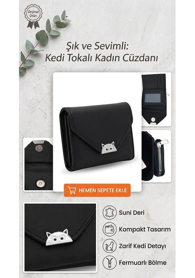 Condes C&on Design Kuki Kedi Tokalı Suni Deri Kadın Cüzdanı & Kartlık-siyah -antrasit-mor SİYAH