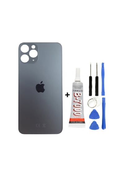 Apple Uyumlu iPhone , , 11 Pro Max Arka Kapak Cam +yapıştırıcı B700 + Tamir Seti - Gümüş Gri Gümüş Gri