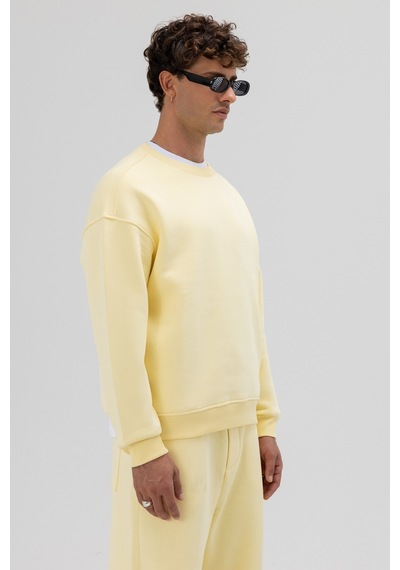 Vamos Basic Bisiklet Yaka Oversize Sweatshirt Sarı