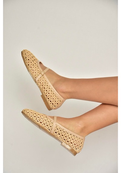 Fox Shoes Y267272709 Ten Örgü File Görünümlü Kadın Babet Ten