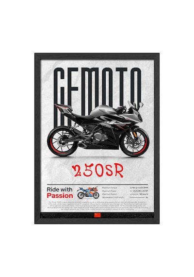 Cfmoto 250 Sr Siyah Ahşap Çerçeveli Poster, Dekoratif Motosiklet Duvar Tablosu