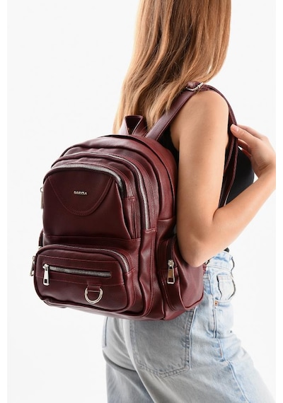 Baginn Suni Deri Kadın Sırt Çantası 38 28 Cm Mega Bag Günlük Kullanıma Uygun Çok Cepli İçi Astarlı Bordo