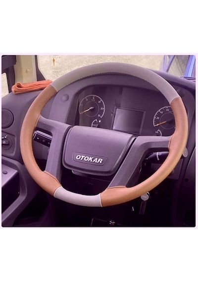 Dikişli Direksiyon Kılıfı Gri Taba Deri Siyah Dikişli Otokar Otobüs İçin Renkli