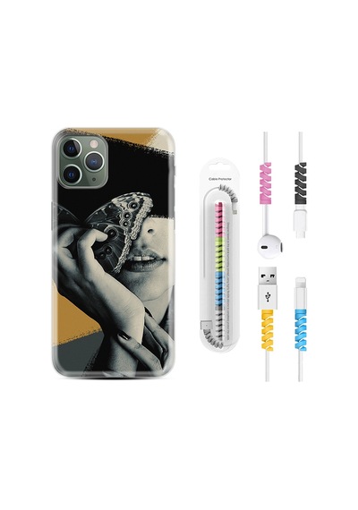 Apple Uyumlu iPhone 13 Pro Kılıf Kablo Koruyuculu Butterfly Girl 1837