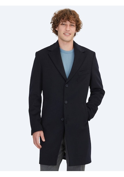 Kip Lacivert Regular Fit Kruvaze Yaka Casual Dokuma Palto Lacivert