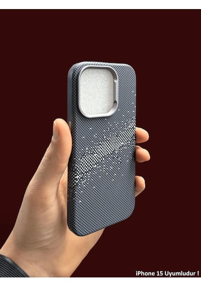 Apple Uyumlu iPhone 15 Magsafe Kılıf Carbon Desenli Premium Kapak 1 Renk Siyah