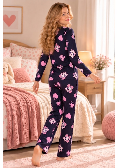 Free Beka Bisiklet Yaka Şık Desenli Rahat Ve Esnek Kumaş Uzun Kollu Kadın Pijama Takımı Siyah Free Beka Bisiklet Yaka Şık Desenli Rahat Ve Esnek Kumaş Uzun Kollu Kadın Pijama Takımı Siyah